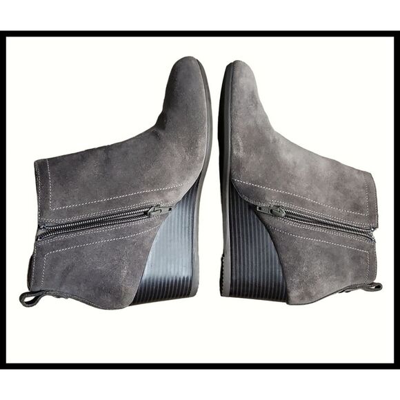 VIONIC Paloma Suede Leather Wedge Ankle Bootie Boots Gray Taupe 39 8 US - Picture 6 of 11